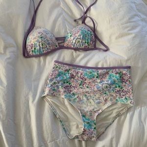 Aerie Purple Floral High Waist Bikini Set
